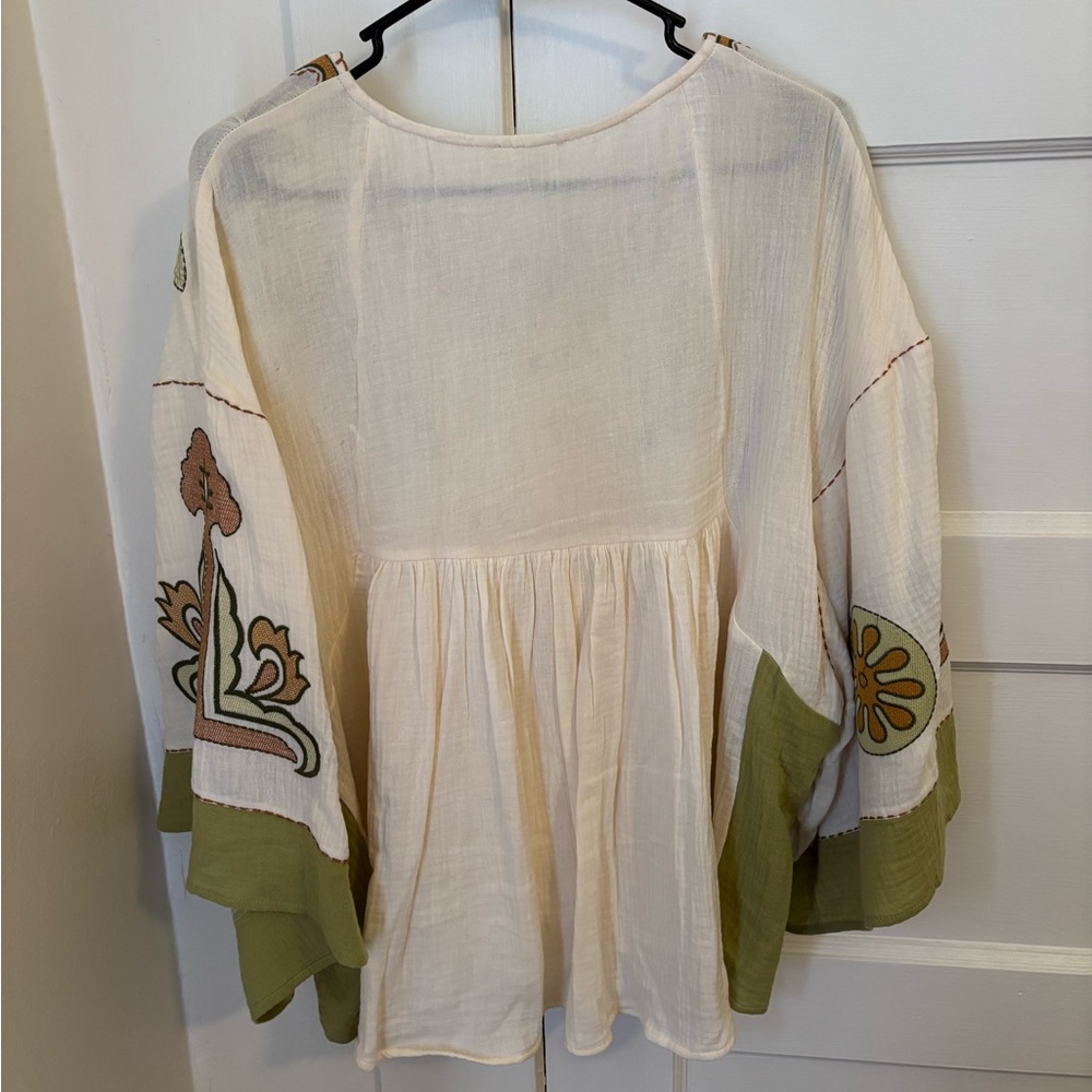 Easel Cream and Olive Embroidered Blouse - Picture 3 of 3